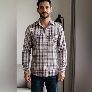 Marithe Francois Girbaud Men's Multicolor signature front Plaid Shirt size L